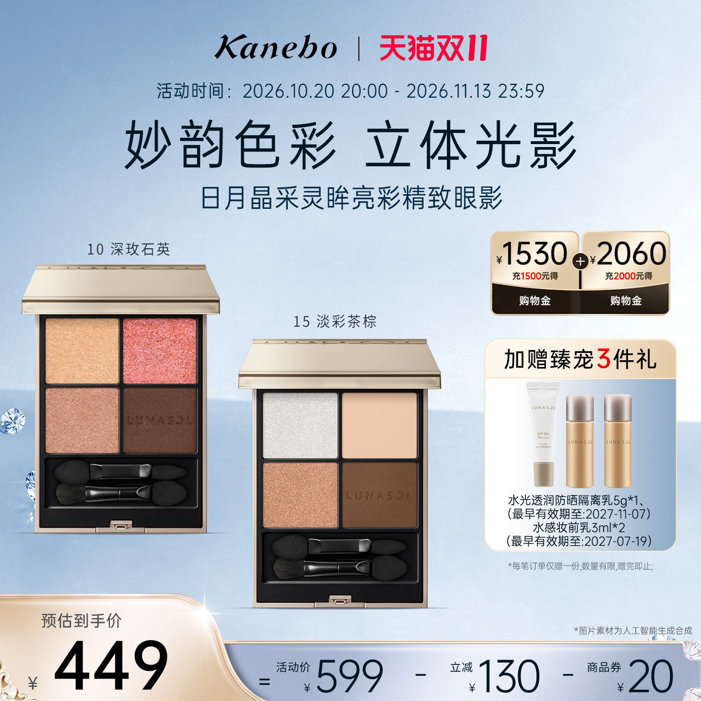 Kanebo嘉娜宝LUNASOL灵眸亮彩精致四色眼影大地眼妆珠光细闪哑光