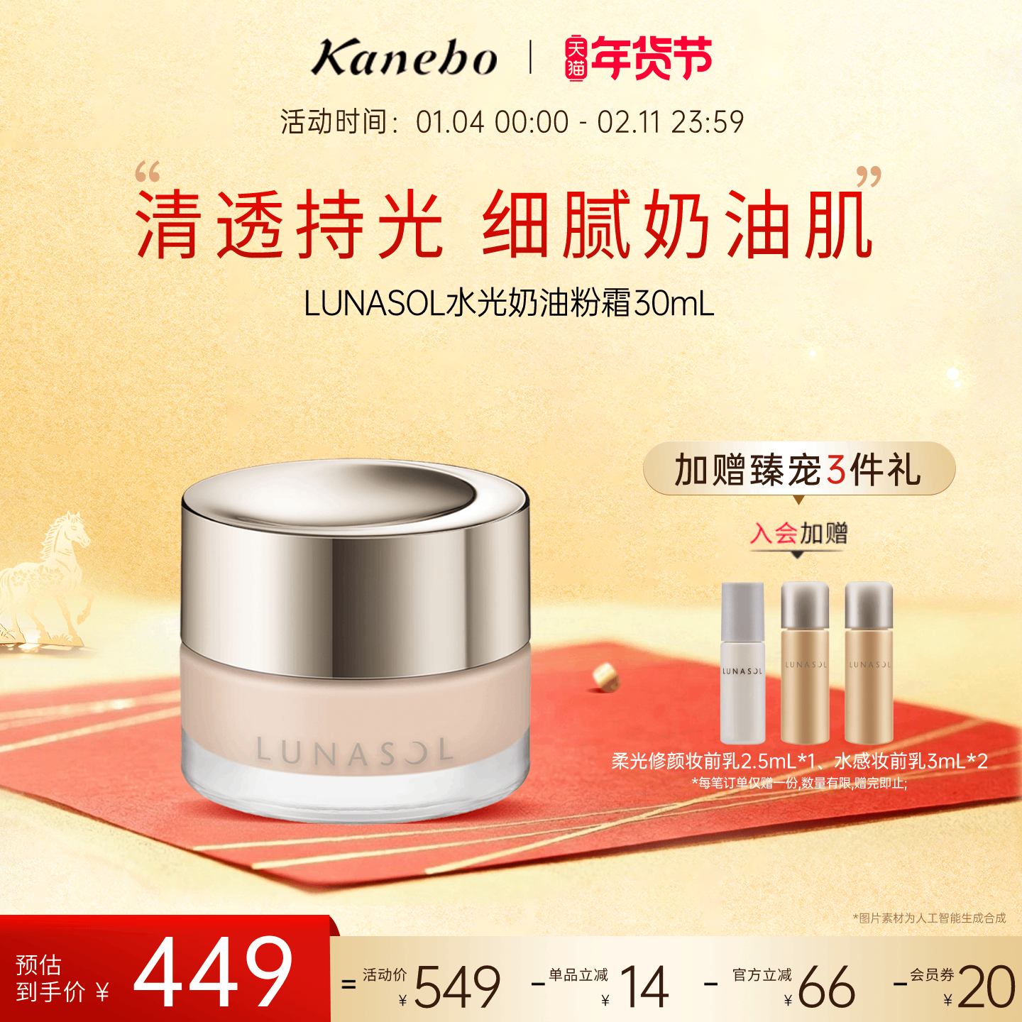 【新年礼物】LUNASOL日月晶采奶油粉霜粉底妆干皮透明感嘉娜宝,彩妆/香水/美妆工具,粉霜,淘宝优惠券,粉丝福利购,淘宝优惠卷