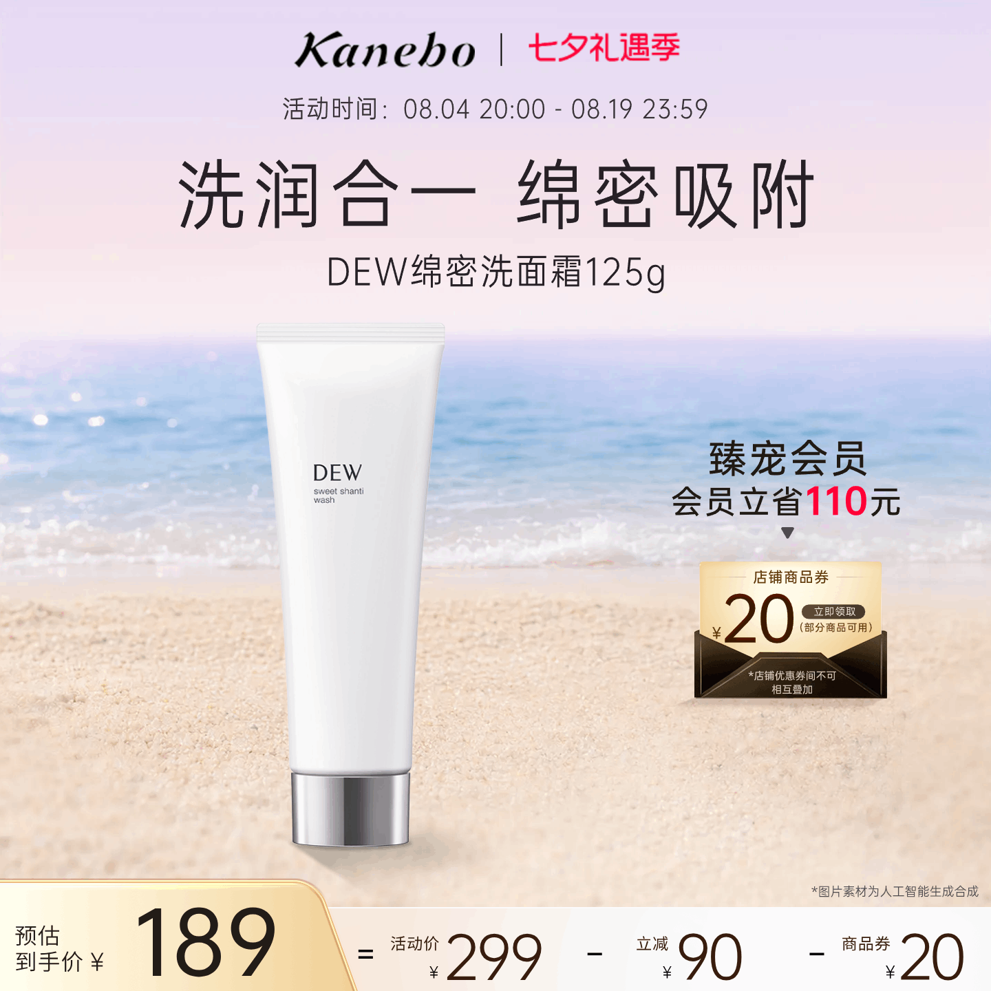 Kanebo嘉娜宝朵雾绵密洗面霜紧密吸附清洁面部保湿滋润女