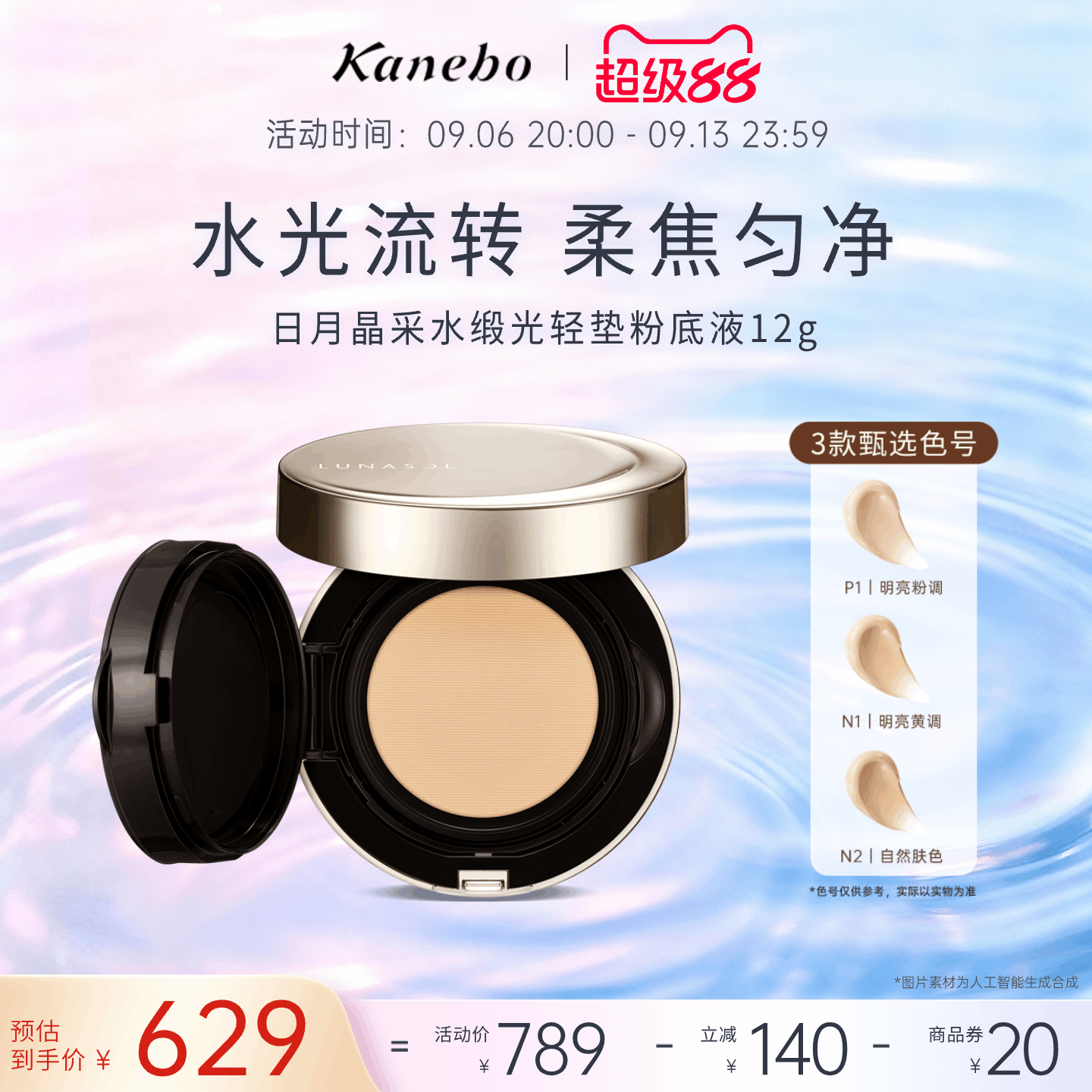 LUNASOL日月晶采佳丽宝嘉娜宝水缎光轻垫粉底液水润持妆透明感