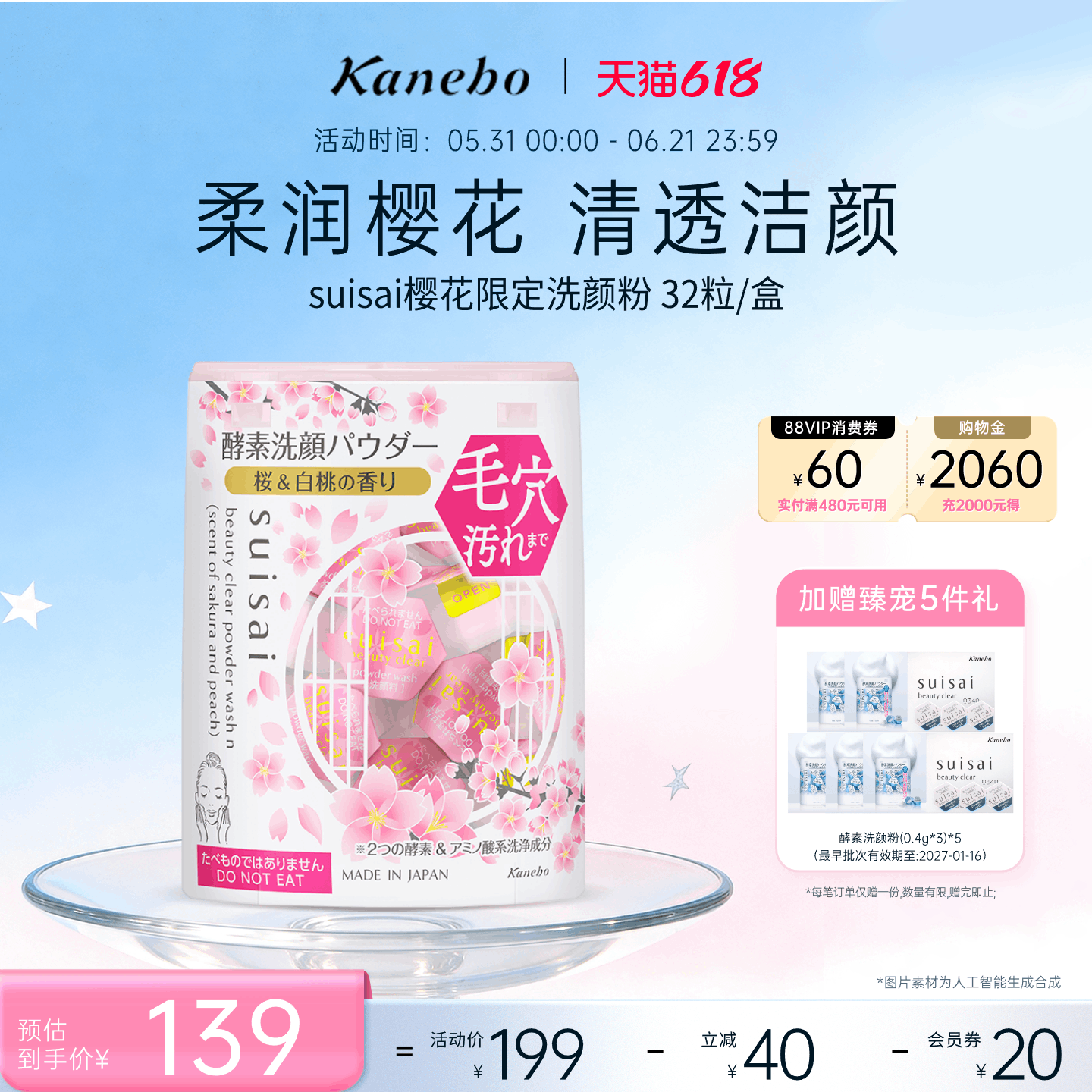 Kanebo嘉娜宝suisai洗颜粉酵素樱花限定版深层清洁去黑头洁颜粉