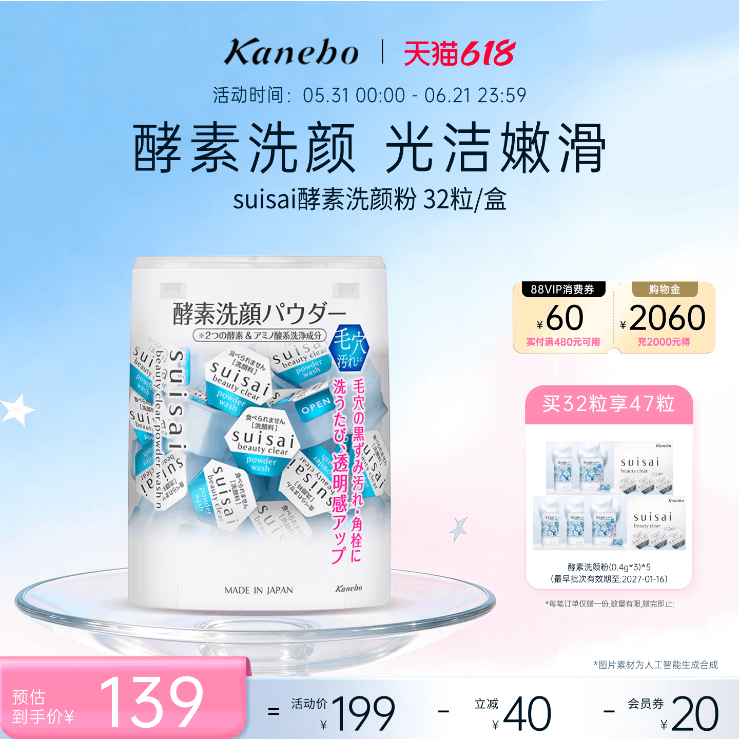 Kanebo嘉娜宝suisai酵素洗颜粉水之璨洁颜粉新版深层清洁洁面