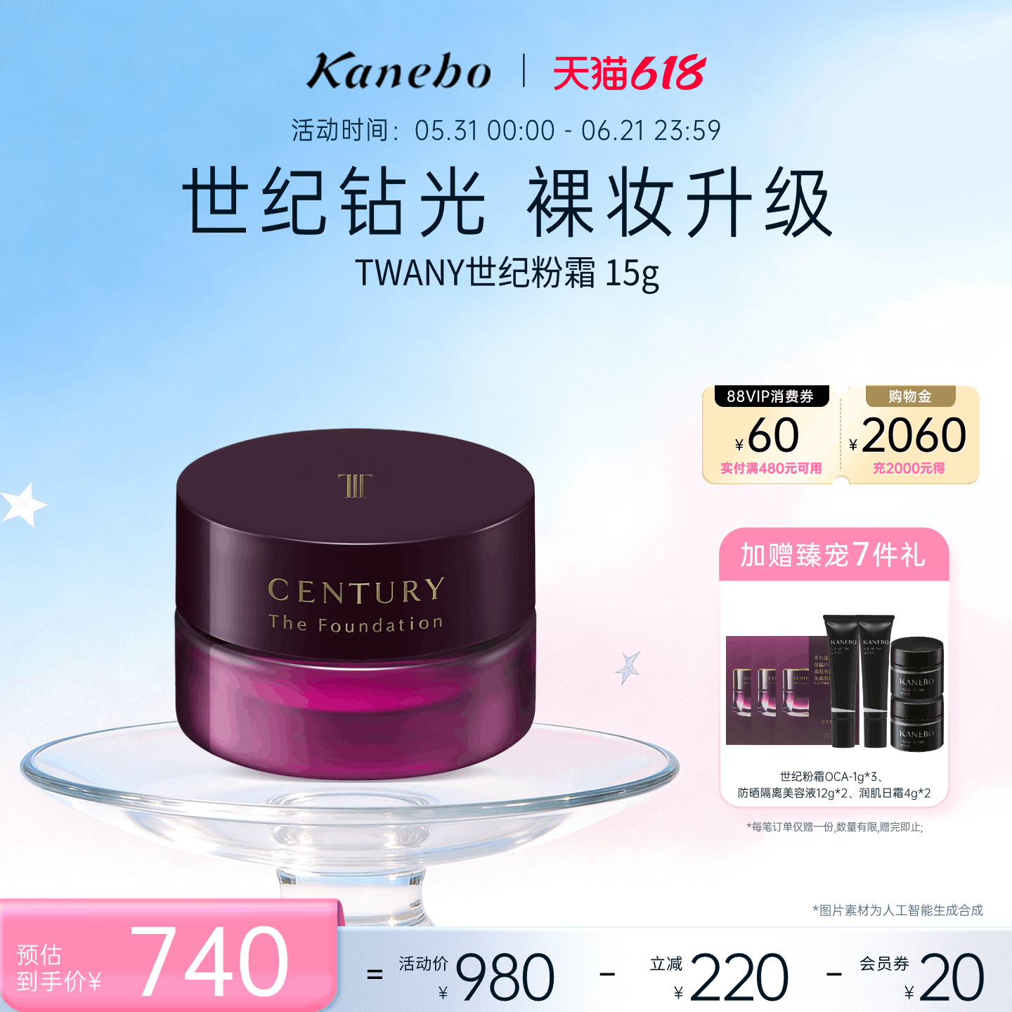 Kanebo嘉娜宝粉霜TWANY世纪粉底霜干皮养肤遮瑕持妆15g奶油肌妆效