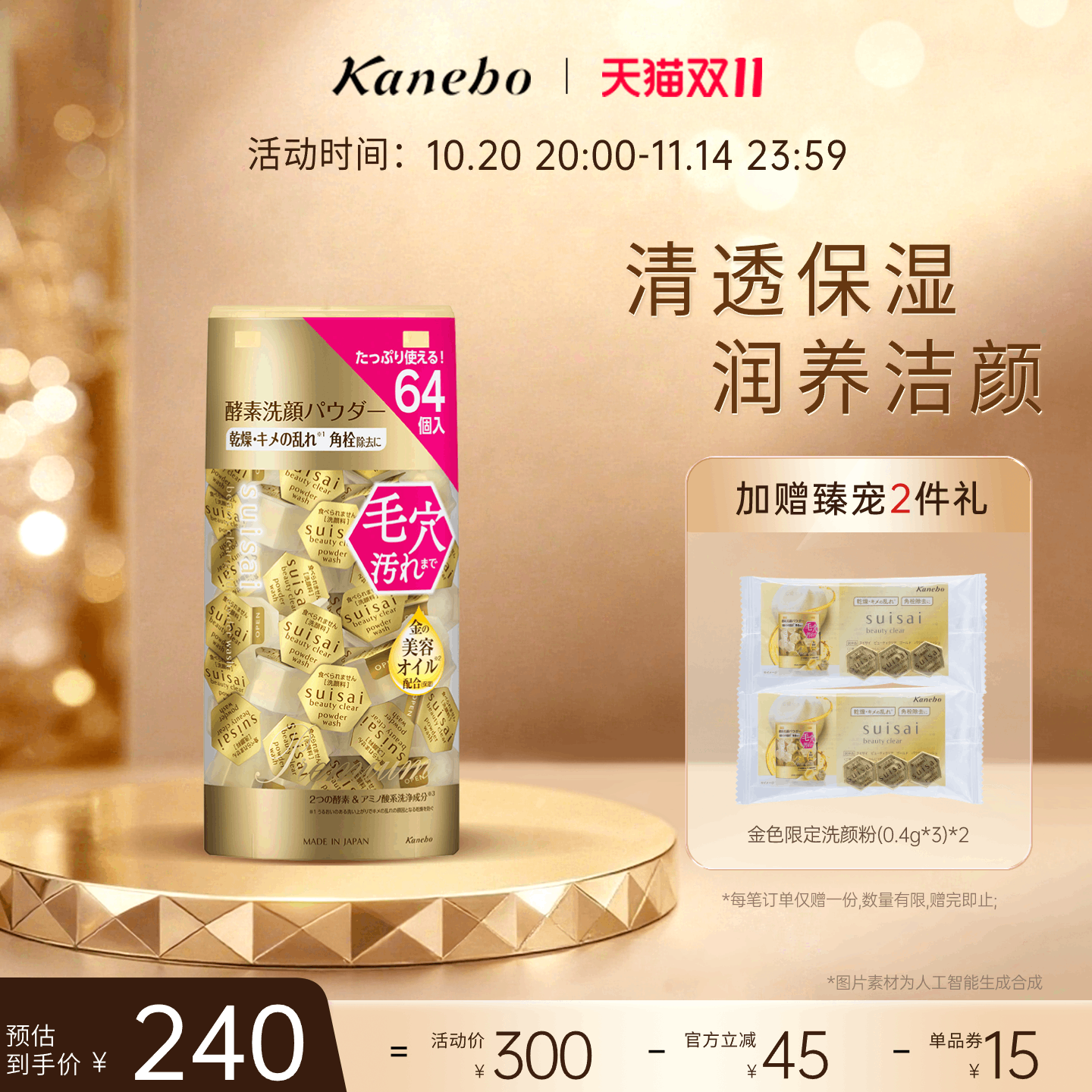 Kanebo嘉娜宝suisai洗颜粉日本酵素金色限定版深层清洁正品64粒装