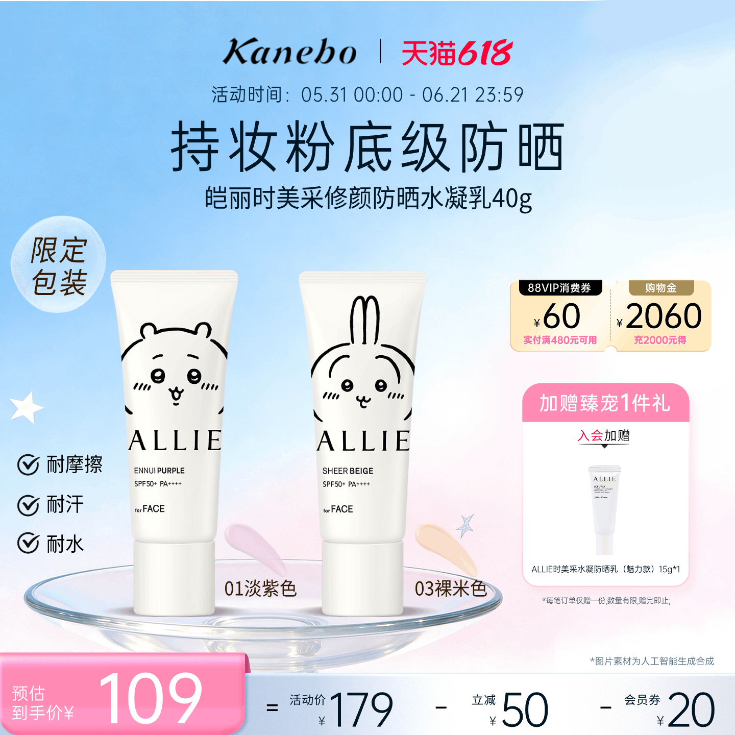 【618狂欢节】Kanebo皑丽时美采修颜防晒霜Chiikawa联名润色隔离