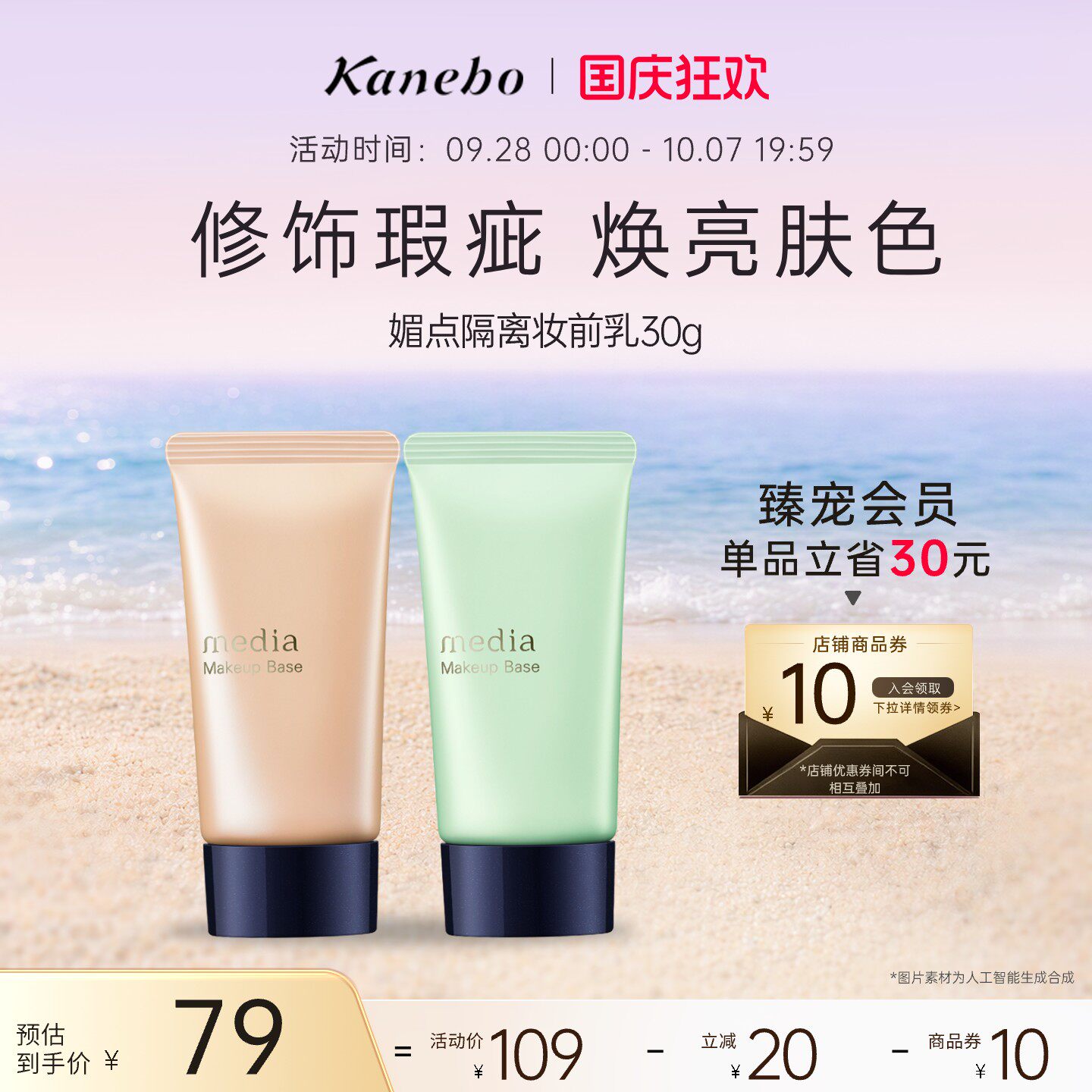Kanebo嘉娜宝媚点隔离妆前乳橘色/绿色打底遮瑕妆前修饰肤色