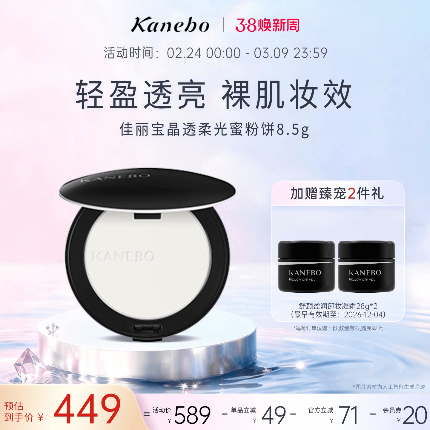 【38现货】Kanebo佳丽宝晶透柔光蜜粉饼轻盈透明感长效持妆定妆