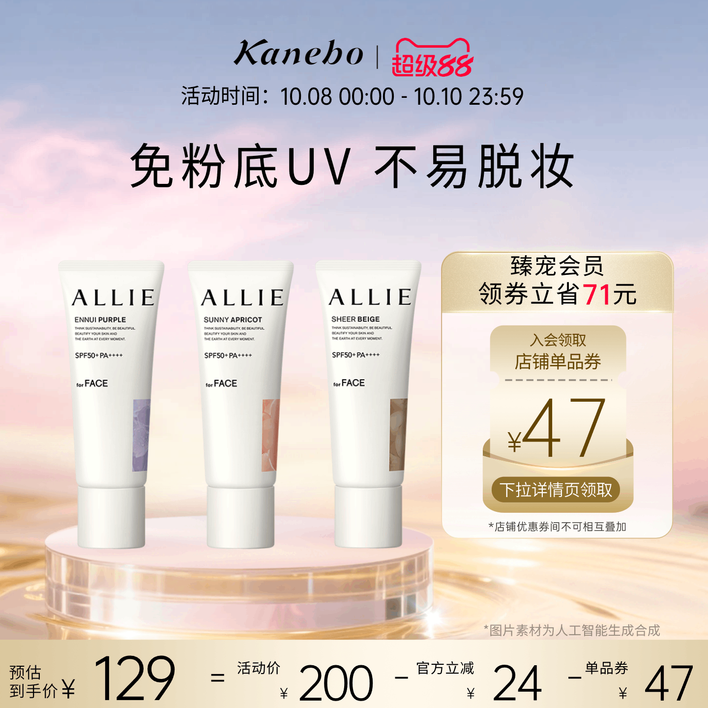 Kanebo嘉娜宝佳丽宝ALLIE皑丽时美采修颜防晒水凝乳润色防晒持妆