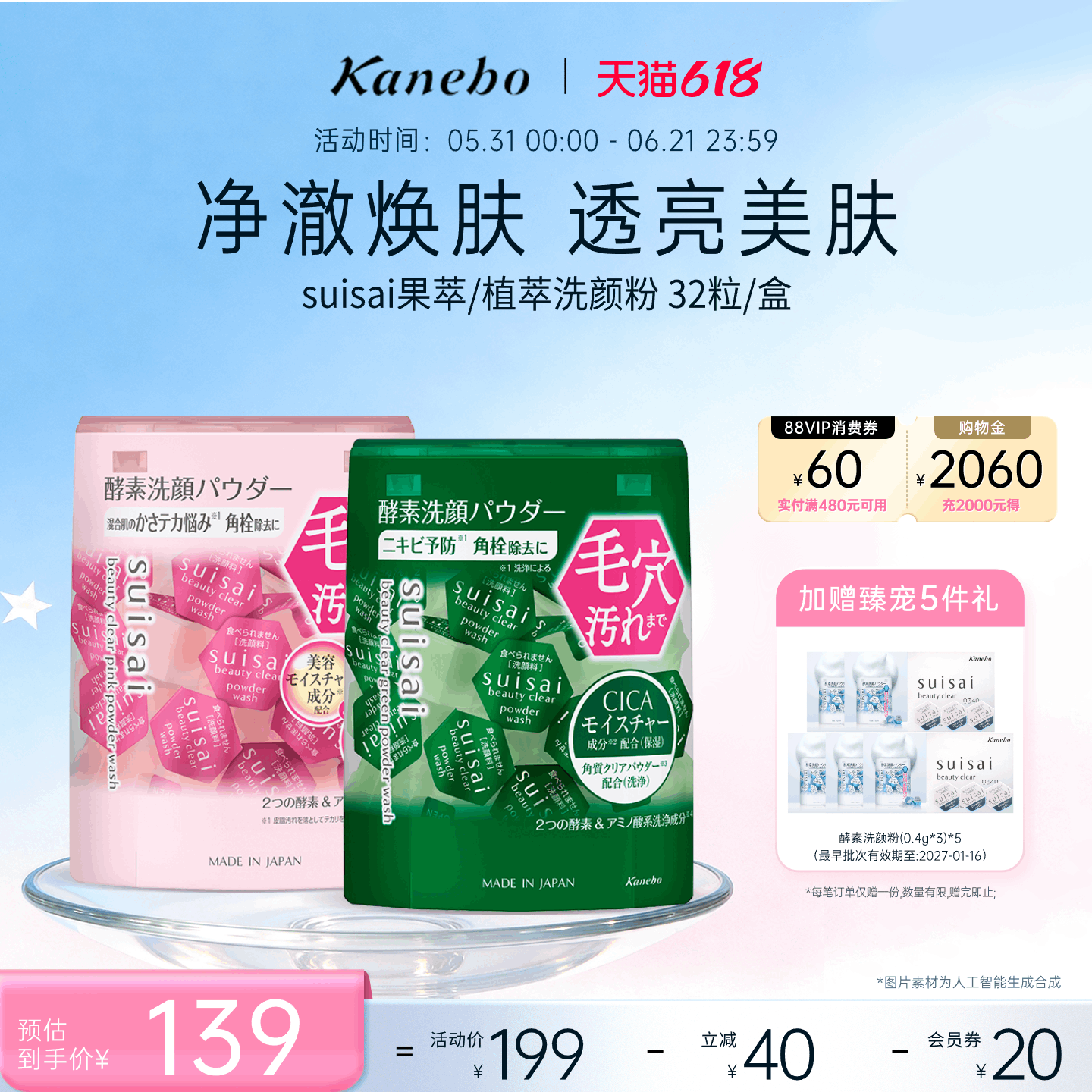 Kanebo嘉娜宝水之璨清透粉色绿色洗颜粉果萃植萃温和深层清洁