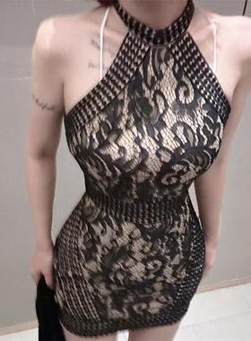 图图小有名气黑色性感蕾丝无袖包臀裙收腰性感紧身夜店气质连衣裙