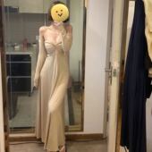 图图小有名气 舒适长裙女2024 套装 韩服低领直筒裙 披肩外套新款