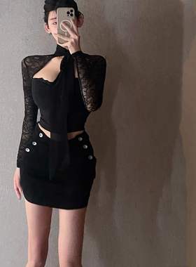 图图小有名气牛仔黑色白色小蛮腰大长腿店主自留半身短裙2024新款