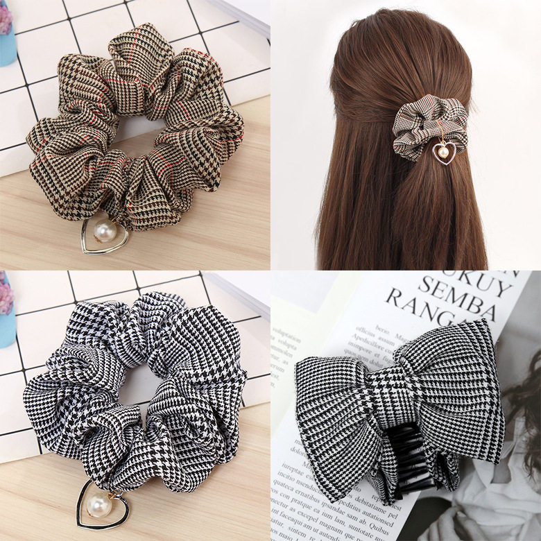 发圈大肠圈千鸟格布艺珍珠蝴蝶结头花马尾扣发夹发抓夹发饰头饰品,饰品/流行首饰/时尚饰品新,发饰,淘宝优惠券,粉丝福利购,淘宝优惠卷
