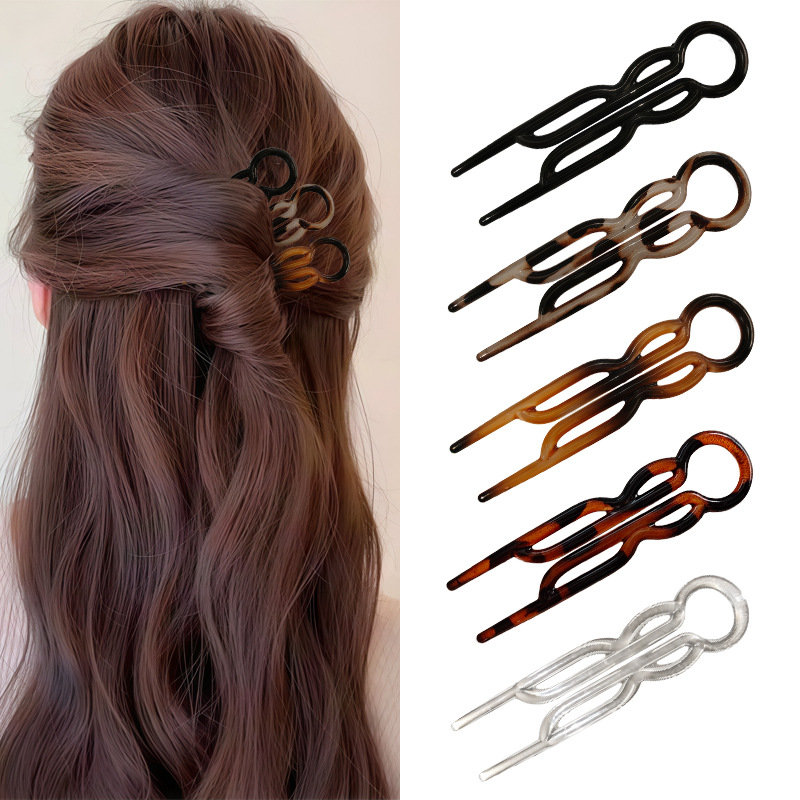 欧美简约复古发簪女日常丸子头小号U型发钗插梳盘发梳多功能簪子