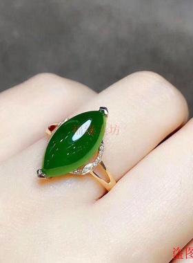 2026收藏级碧玉戒指老坑绿和田玉女戒马眼型钻戒玉石开口活口指环
