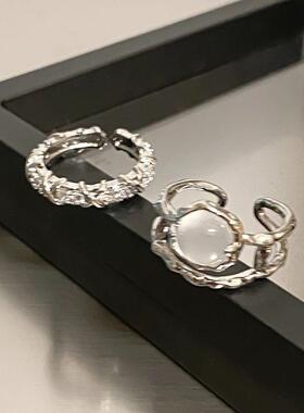 2026两件套月光石戒指女镶水钻开口戒小众设计素圈食指戒法式自律