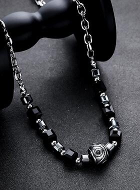 2026方块拼接串珠项链男钛钢不掉色时尚简约设计首饰女高级百搭饰