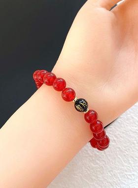 2026仿红玛瑙手链六字真言本命年新年生日礼物单圈手串天然手串饰