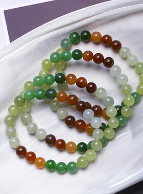 2026超值 天然和田玉多宝色圆珠款手链 配糖料碧玉黄口男女款玉石