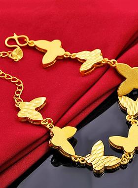 2026古法传承磨砂手镯女气质简约福喜字吊坠手链不掉色沙金