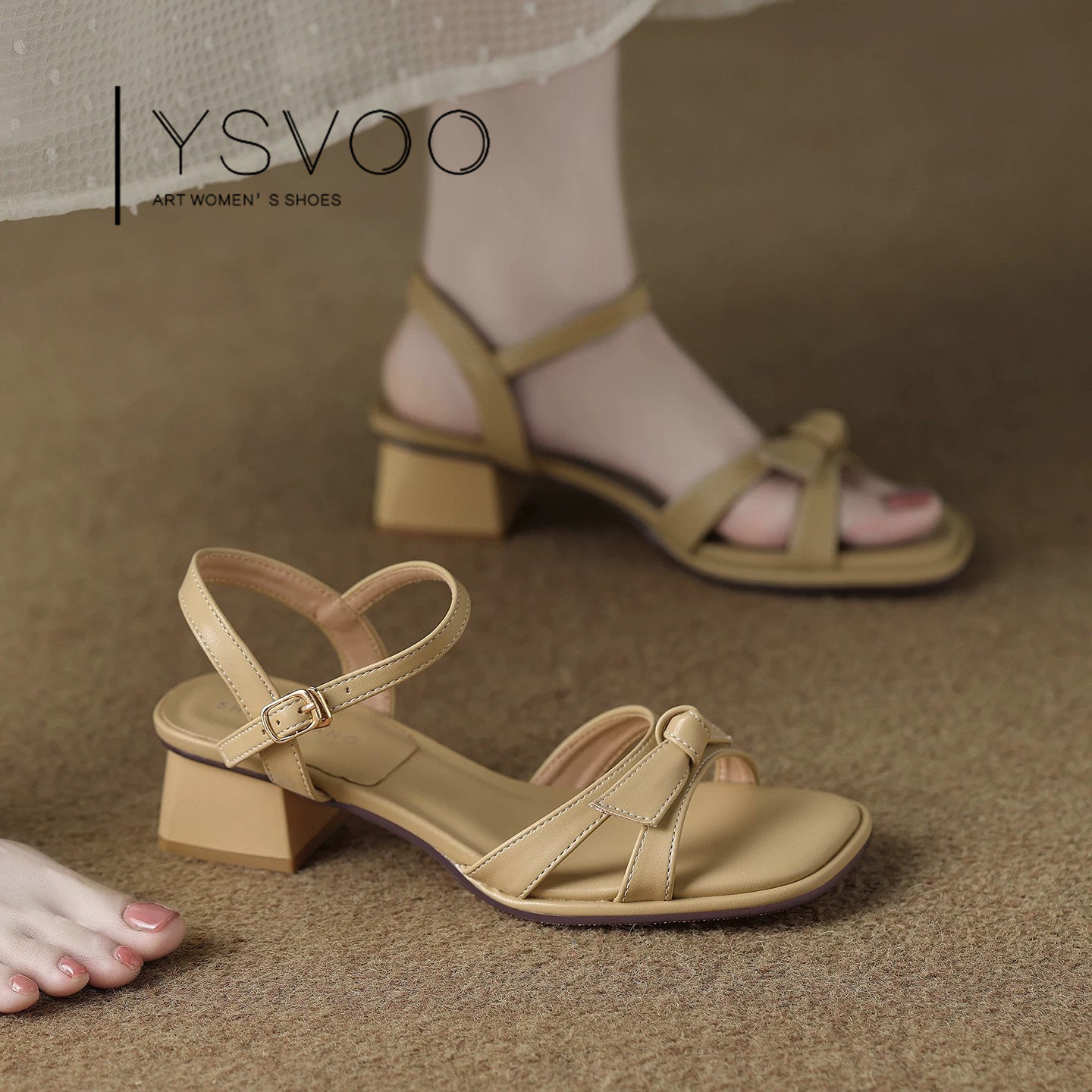 YSVOO【林下风气】法式夏季女鞋2026新款2粗跟一字带外穿凉鞋