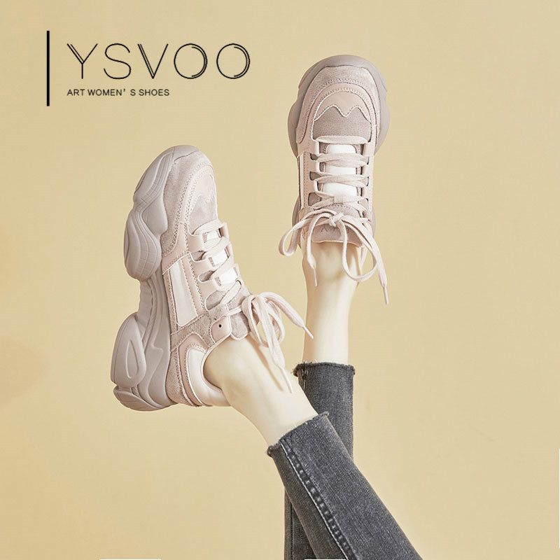 Ysvoo白色女式运动鞋2025春夏新款trbottom超级流行爸爸鞋厚底增