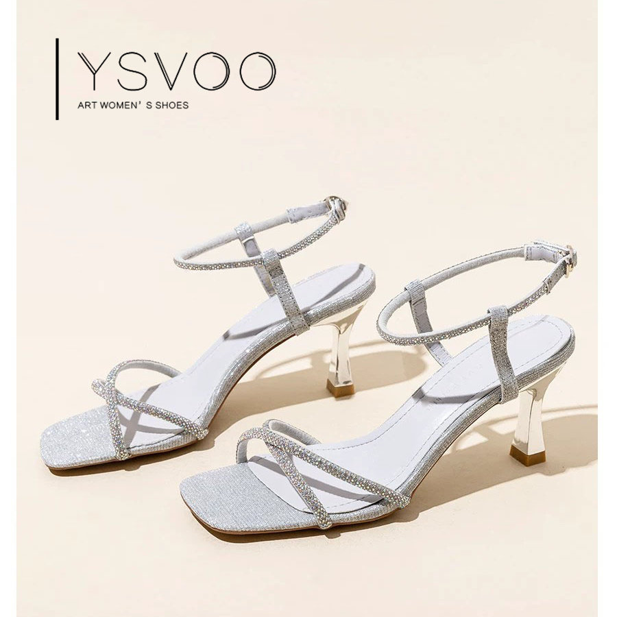 YSVOO【林下风气】法式夏季女鞋2026新款水钻方头高跟一字扣凉鞋