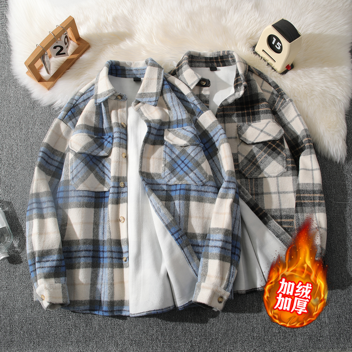 加绒长袖厚外套劳伦鲨尖领厚外套