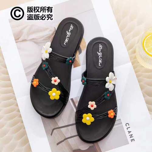 拖鞋女外2024网红花朵时尚平底