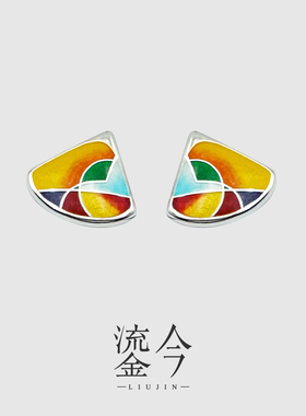ME原创几何切面珐琅纯银耳钉