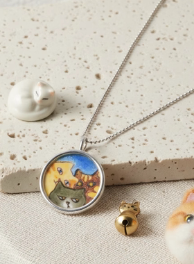 猫咪纯银项链原创设计女高级感礼物 银吊坠女 猫咪纪念项链可定制