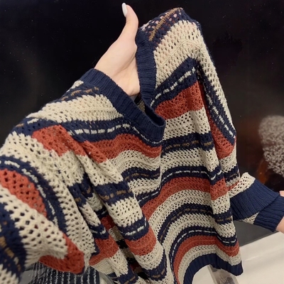 条纹针织衫秋高级感撞色百搭