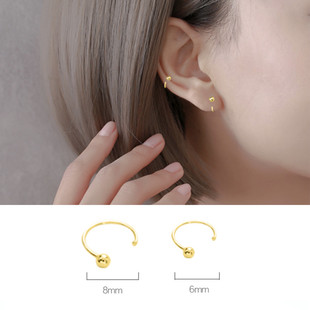 S999足银金色耳环圈圈圆圈耳圈纯银耳坠耳骨环素圈新款设计感气质