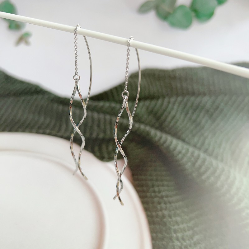 礼轩925纯银波浪流苏耳线女