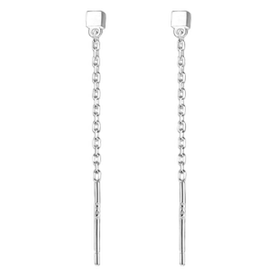 礼轩 999纯银方块耳线女短款养耳洞小巧气质耳骨流苏耳链睡觉免摘