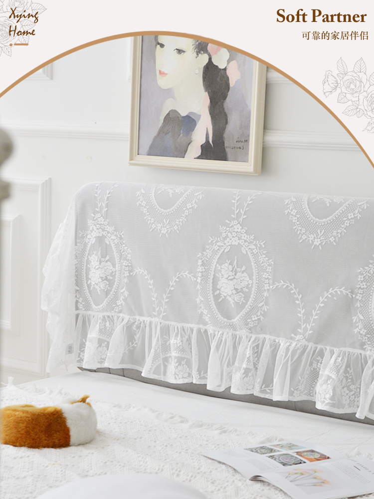 法国公主风格床头柜与褶边，浪漫蕾丝防尘保护套，靠背套，床头柜