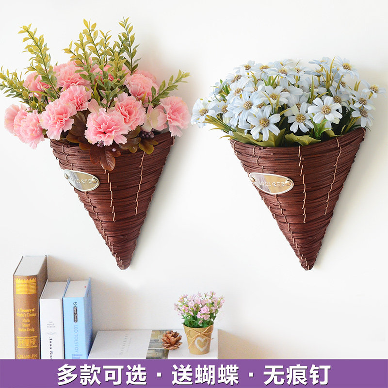 客厅创意藤编花盆挂件墙面装饰图片