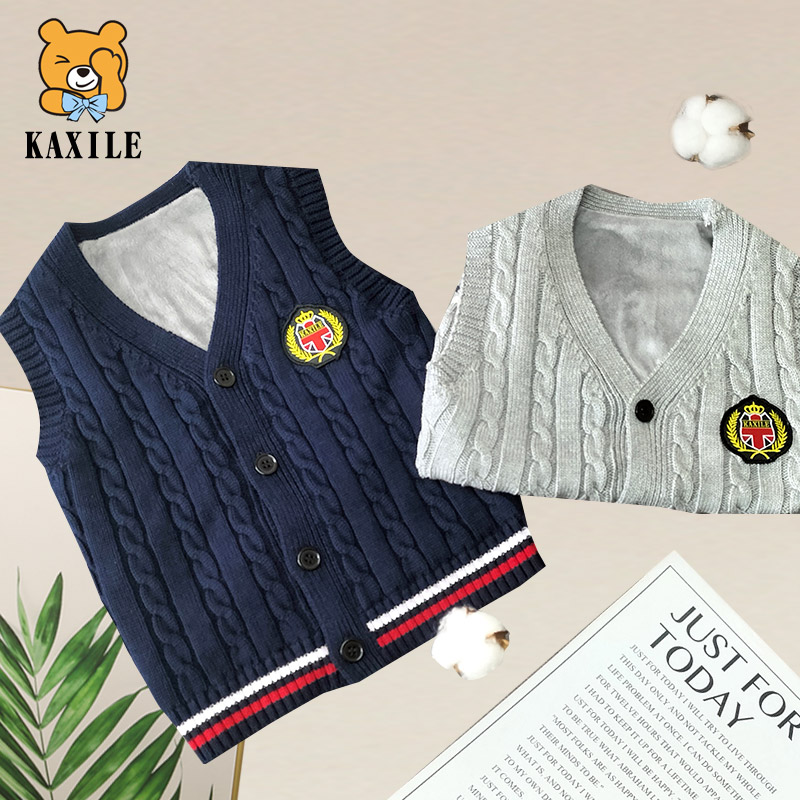 男童加绒宝宝针织马夹坎肩开衫