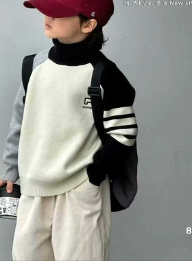 DEXE 82078 手臂三条杠插肩一体绒水貂绒毛衣