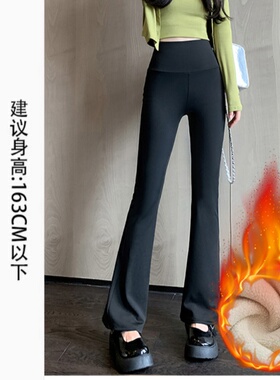 高腰喇叭裤女2024秋冬款加绒加厚显瘦垂感修身九分微喇休闲鲨鱼裤