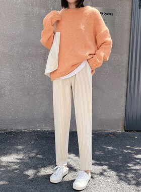 哈伦裤宽松小脚九分休闲高腰显瘦长裤秋冬款加厚雪尼尔萝卜女裤子