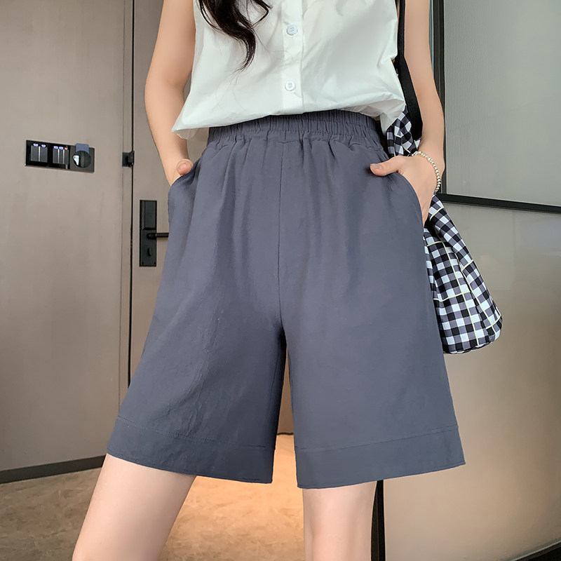 棉麻中裤子女夏天新款运动短裤高腰显瘦休闲裤宽松纯棉阔腿五分裤