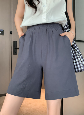棉麻中裤子女夏天新款运动短裤高腰显瘦休闲裤宽松纯棉阔腿五分裤