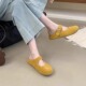 女外穿凉拖一脚蹬厚底豆豆鞋 BUGUWU黄色真皮勃肯鞋 丑萌包头半拖鞋