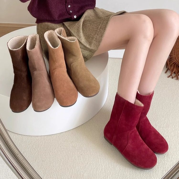 GEGELV羊羔毛雪地靴女真皮毛一体加绒棉靴冬外穿保暖圆头平底短靴,女鞋,时尚雪地靴,淘宝优惠券,粉丝福利购,淘宝优惠卷