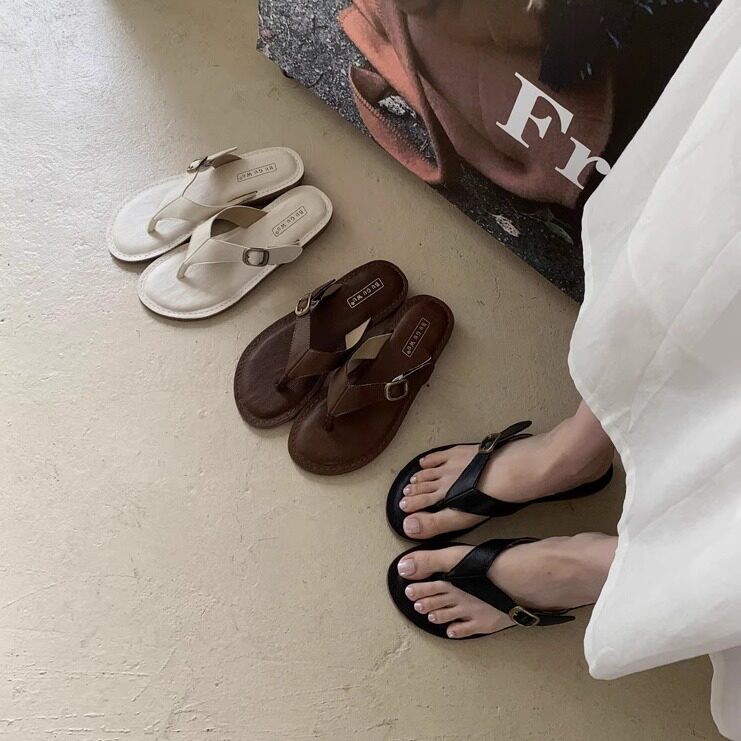 buguwu小众高级感平底夹趾人字拖鞋女夏外穿黑色显白沙滩鞋小凉拖