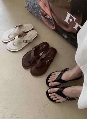 buguwu小众高级感平底夹趾人字拖鞋女夏外穿黑色显白沙滩鞋小凉拖