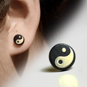 阴阳鱼檀木纯银国潮男士 与木成说 中国风太极耳钉 无耳洞磁吸耳夹