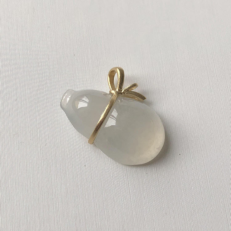 葫芦1610 大艺珠宝18k镶老坑木那天然缅甸翡翠a货冰种玉吊坠项链