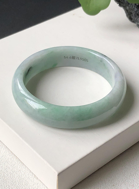 54圈7L9505平安镯 大艺珠宝果绿飘绿花宽版缅甸翡翠A货玉镯子手镯